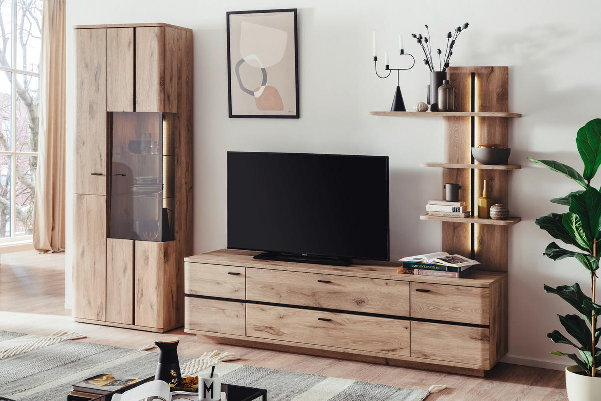 WOHNWAND  in Anthrazit, Eichefarben 285/208/50 cm  - Eichefarben/Anthrazit, Konventionell, Glas/Holzwerkstoff (285/208/50cm) - Cantus