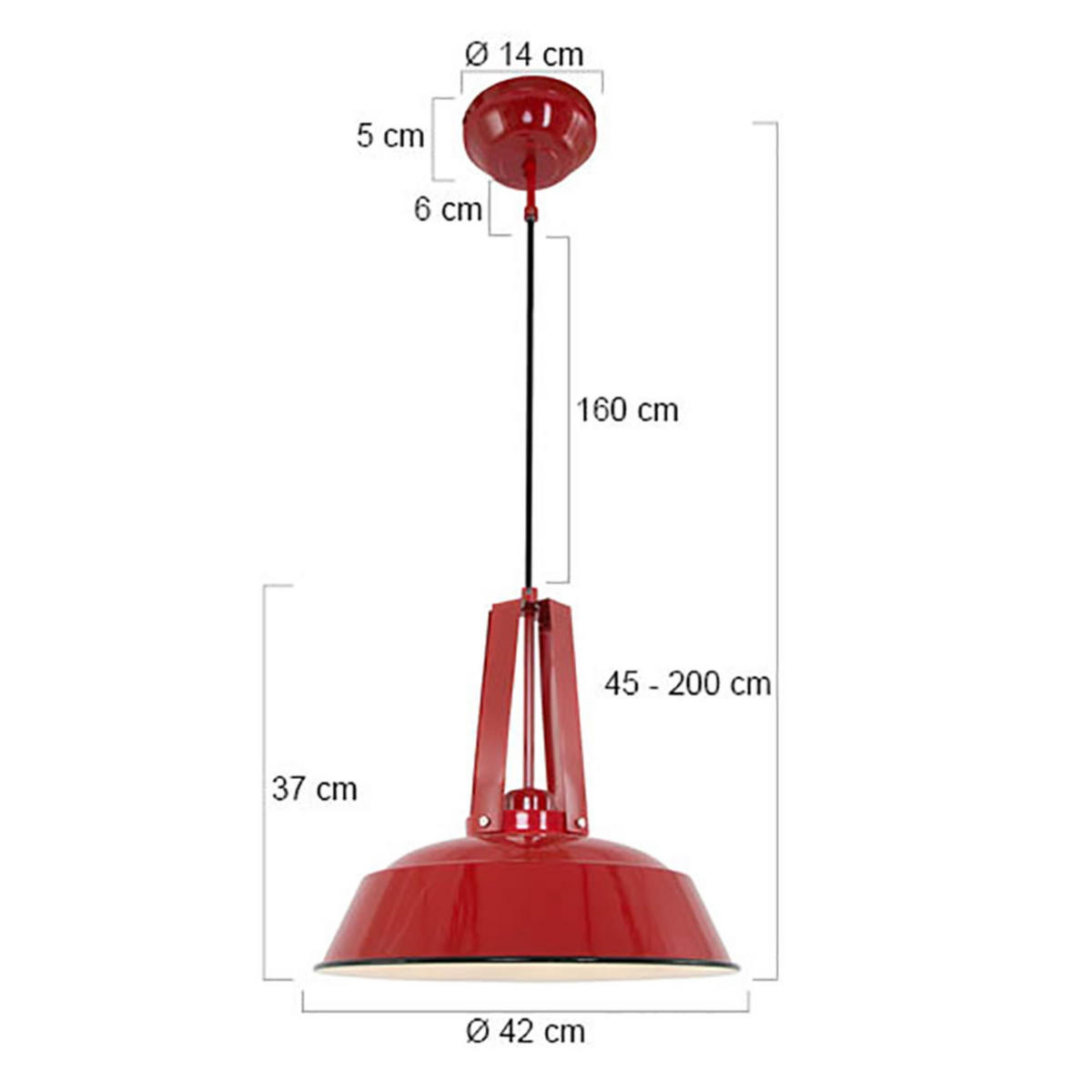 PENDELLEUCHTE  42/45-200/42 cm   - Rot, Trend, Metall (42/45-200/42cm)