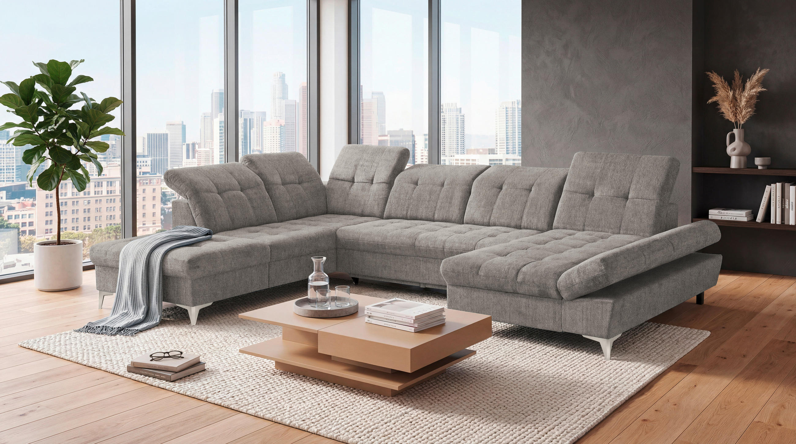 WOHNLANDSCHAFT Mikrovelours Taupe  - Taupe/Kaschmir, Modern, Kunststoff/Textil (245/348/168cm) - MID.YOU