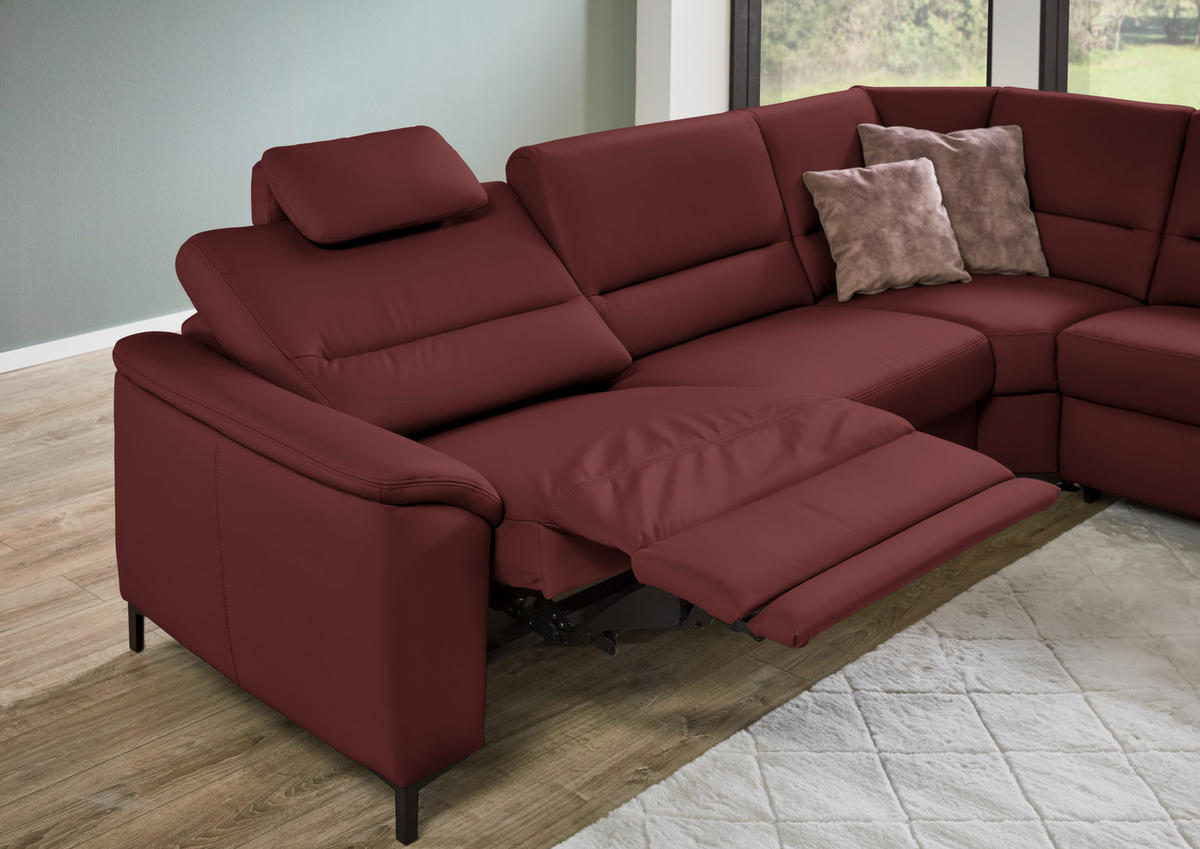 ECKSOFA  in Echtleder Brombeere  290/249 cm  - Brombeere/Schwarz, KONVENTIONELL, Leder/Metall (290/249cm) - Beldomo Premium