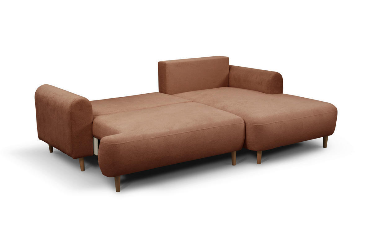 ECKSOFA VIRA Kupferfarben Struktur Rückenkissen, Bettkasten, Liegefläche im Originalstoff  - Naturfarben/Kupferfarben, Design, Holz/Textil (230/150cm) - MID.YOU