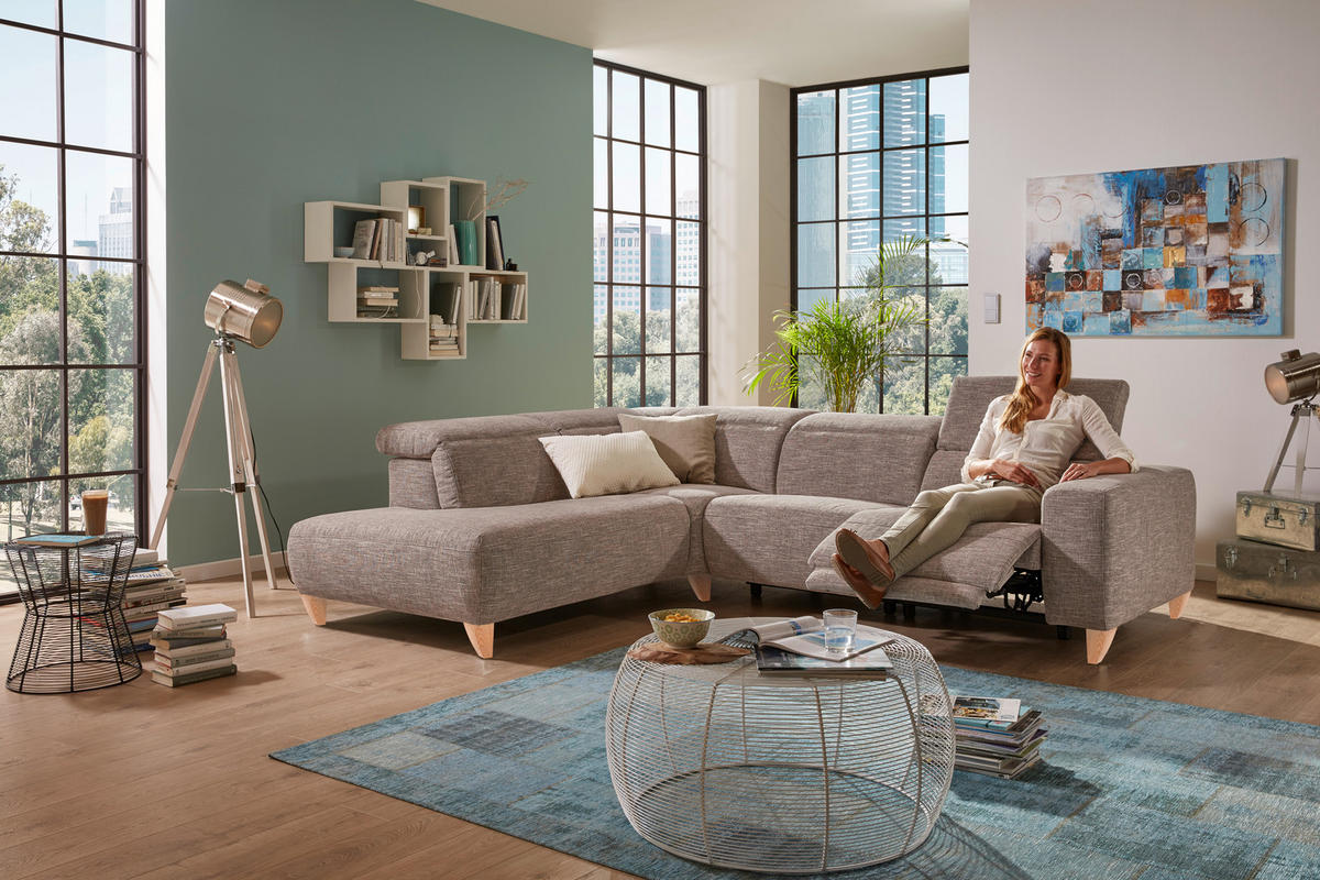 SEDEŽNA GARNITURA, siva  - siva/naravne barve, Design, tekstil/les - Pure Home Lifestyle