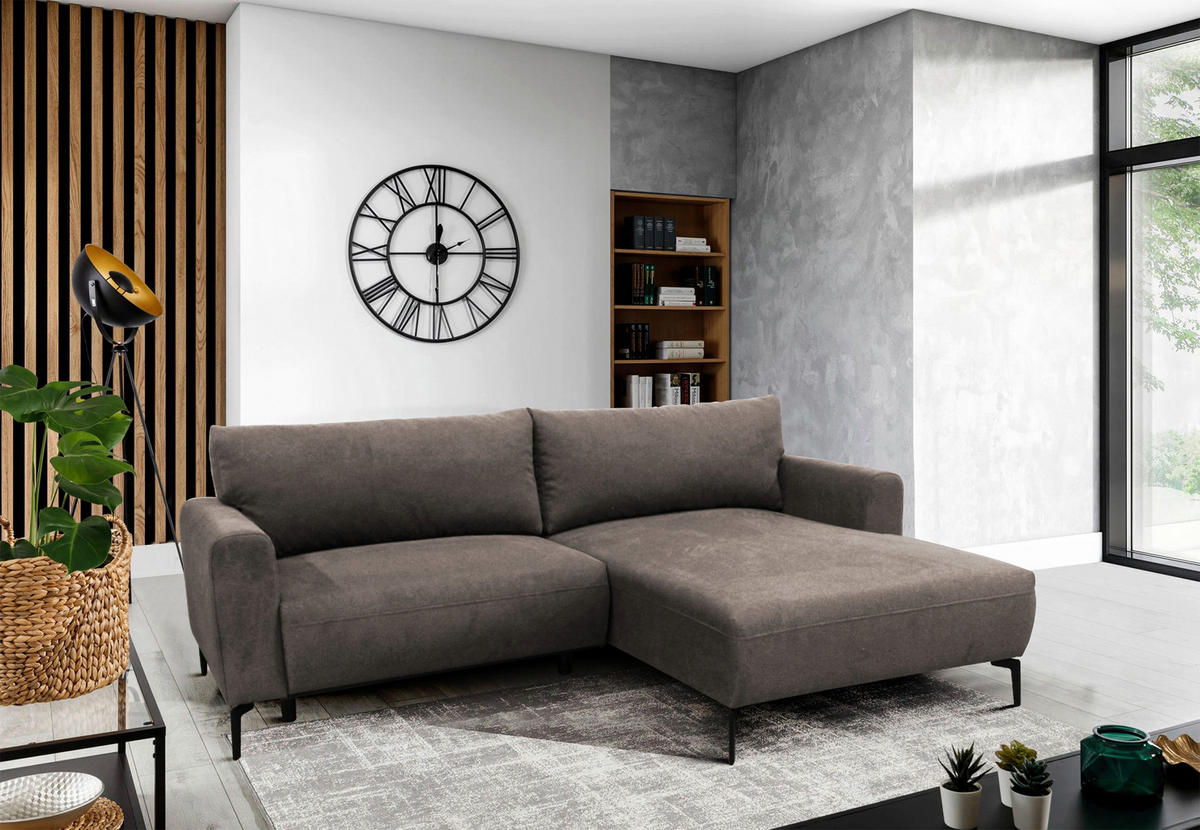 ECKSOFA Hellbraun Flachgewebe  - Hellbraun/Schwarz, Design, Textil/Metall (240/163cm) - MID.YOU