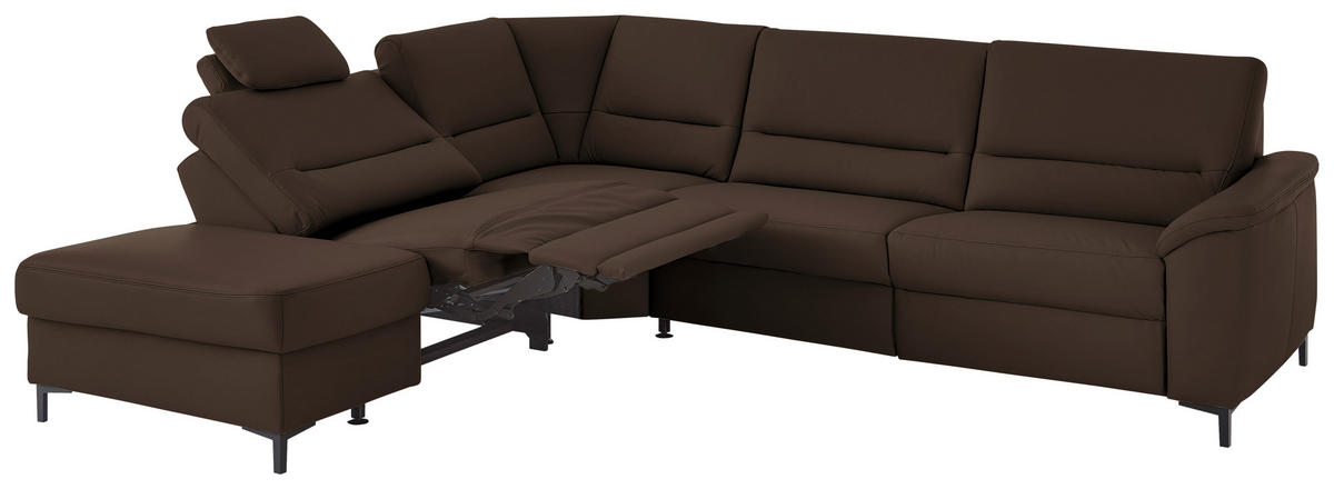 ECKSOFA Echtleder Dunkelbraun  - Dunkelbraun/Schwarz, Konventionell, Leder/Metall (249/290cm) - Beldomo Premium