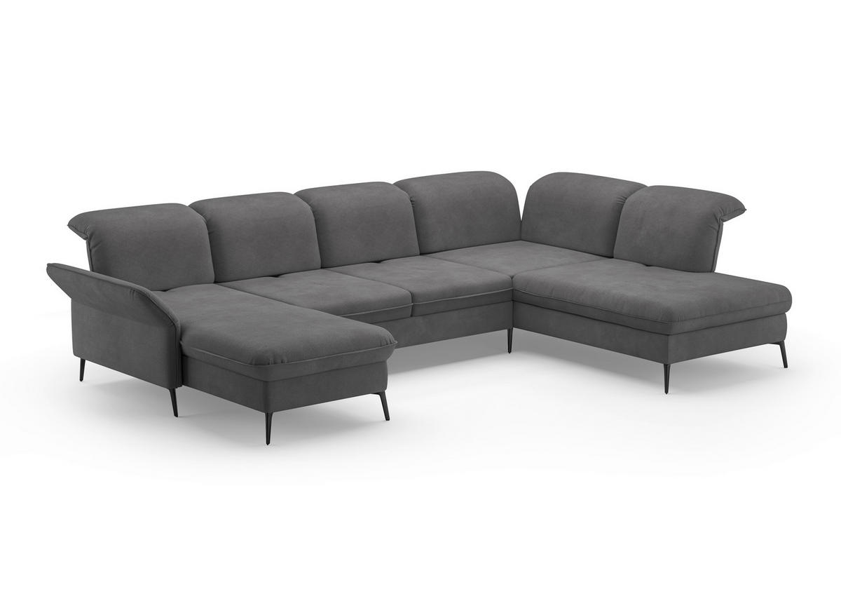 WOHNLANDSCHAFT in Flachgewebe Grau  - Schwarz/Grau, Konventionell, Textil/Metall (198/359/231cm) - Sit & More