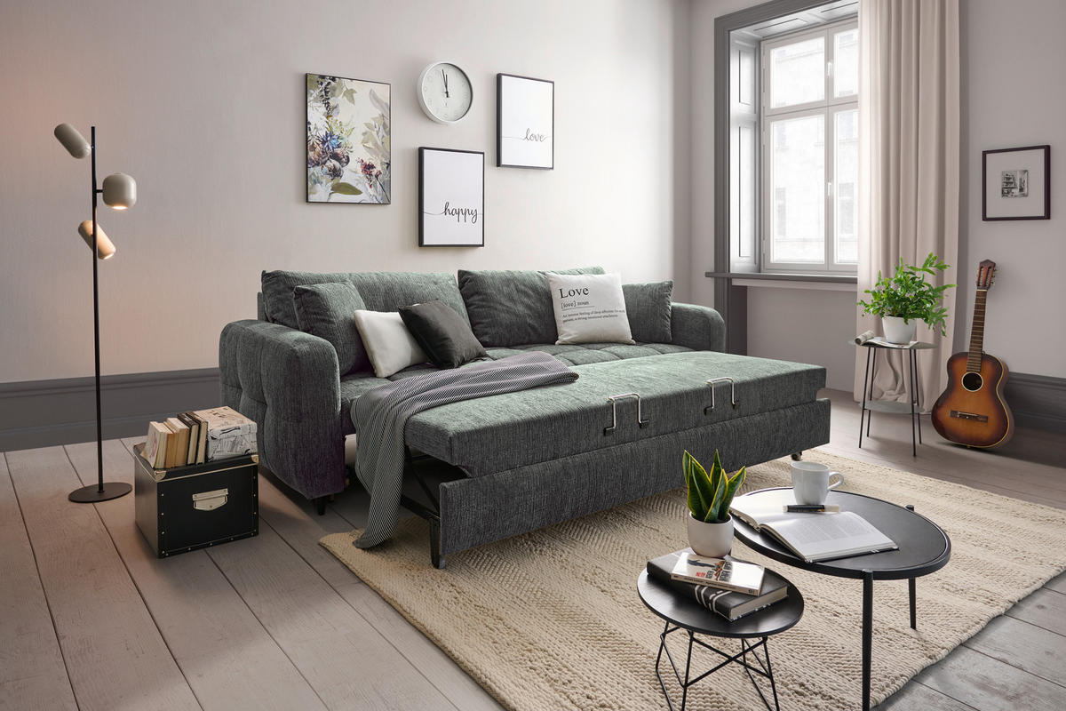 KANAPÉÁGY textil antracit  - fekete/antracit, Design, textil/fa (236/88/101cm) - Stylife