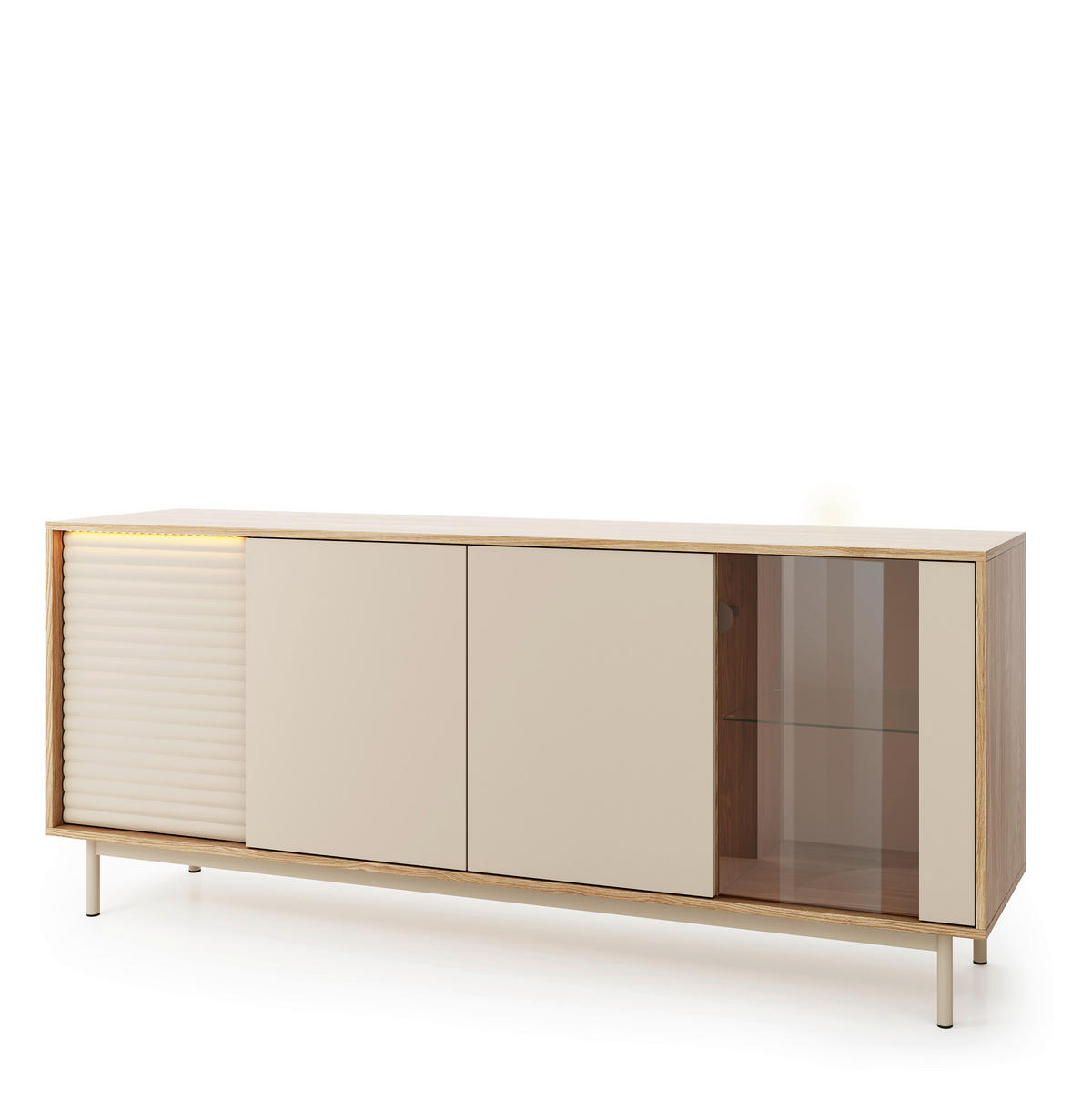 SIDEBOARD  184,1/77,1/40 cm  - Kaschmir/Eichefarben, MODERN, Glas/Holzwerkstoff (184,1/77,1/40cm) - home24