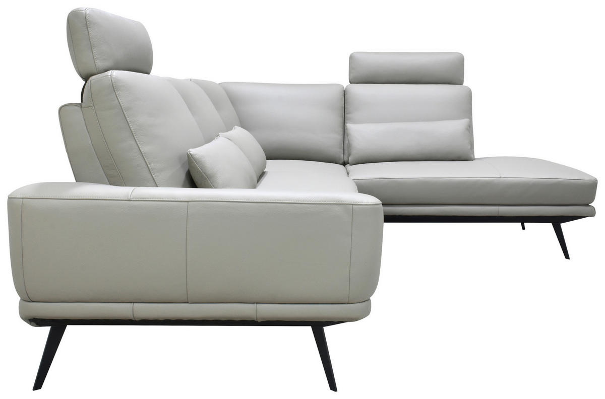 ECKSOFA Taupe Echtleder Zierkissen, Rücken echt, Kopfteilverstellung, Sitztiefenverstellung, Kopfstütze  - Taupe/Schwarz, Design, Leder/Metall (276/225cm) - Celina Home