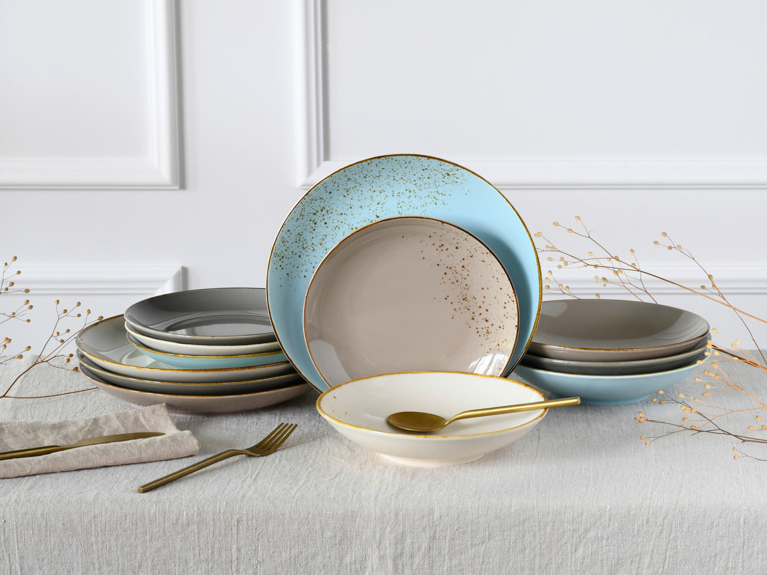 KOMBINOVANÁ SOUPRAVA, 12dílné, kamenina - vícebarevná, Basics, keramika (31,5/31,5/38cm) - Creatable