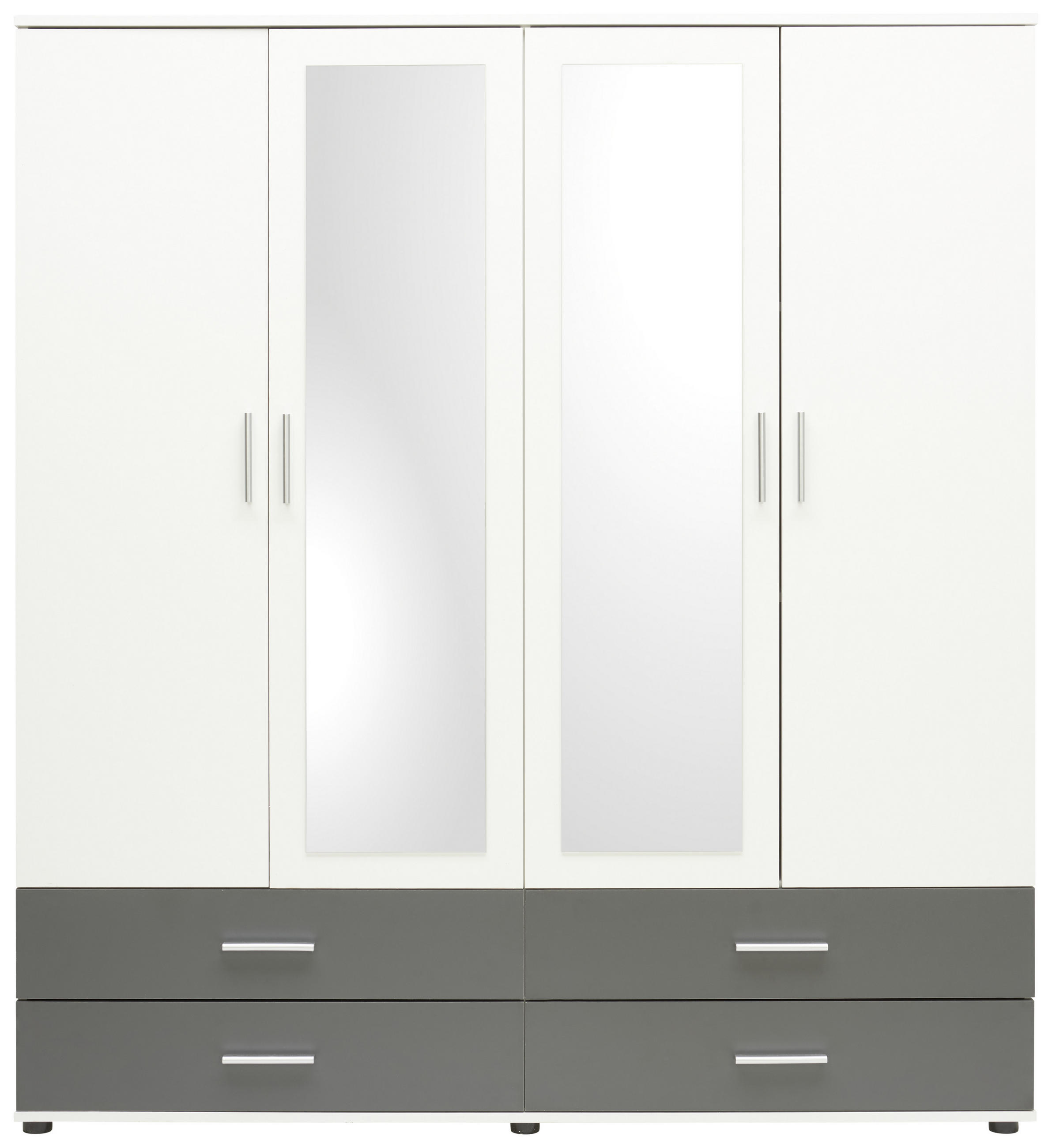 KLEIDERSCHRANK 168/188/52 cm 4-türig Anthrazit, Weiß  - Anthrazit/Alufarben, KONVENTIONELL, Glas/Holzwerkstoff (168/188/52cm) - Boxxx