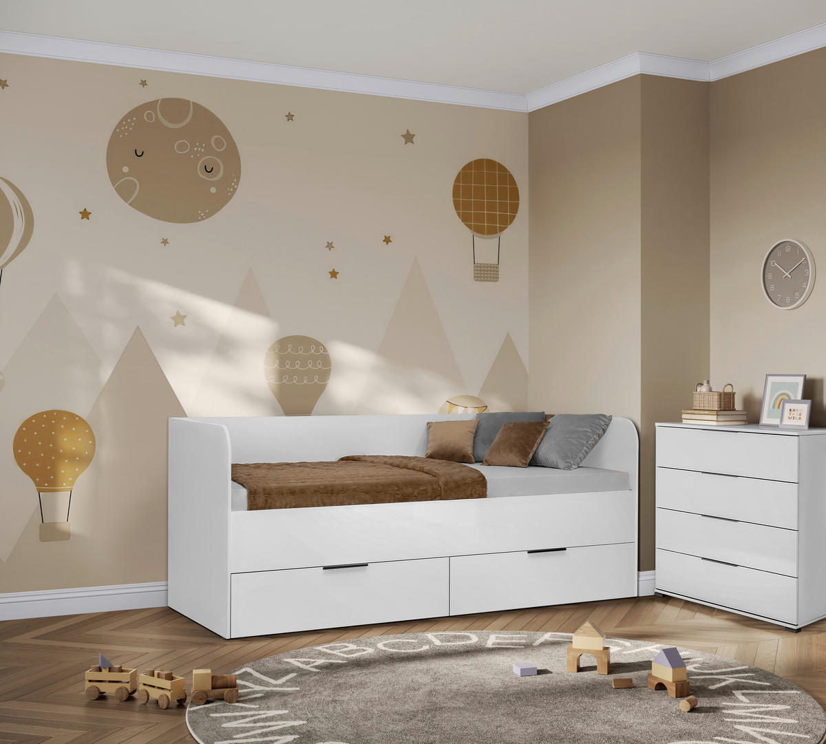 STAURAUMBETT 90/200 cm  in Weiß Hochglanz  - Weiß Hochglanz/Weiß, MODERN, Holzwerkstoff (90/200cm) - MID.YOU