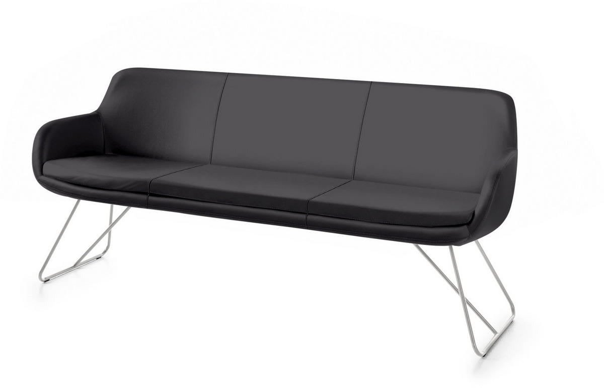 SITZBANK 180/87/65 cm Echtleder Schwarz Metall  - Edelstahlfarben/Schwarz, Design, Leder/Metall (180/87/65cm) - Musterring