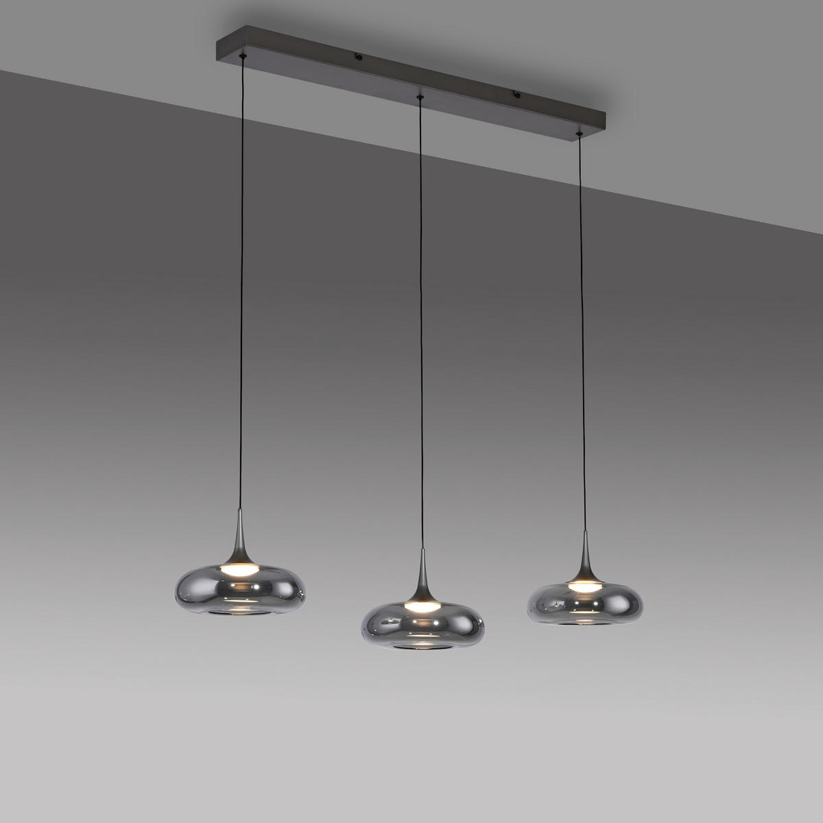LED-PENDELLEUCHTE 97/22/200 cm  - Grau, Design, Glas/Kunststoff (97/22/200cm) - Schöner Wohnen