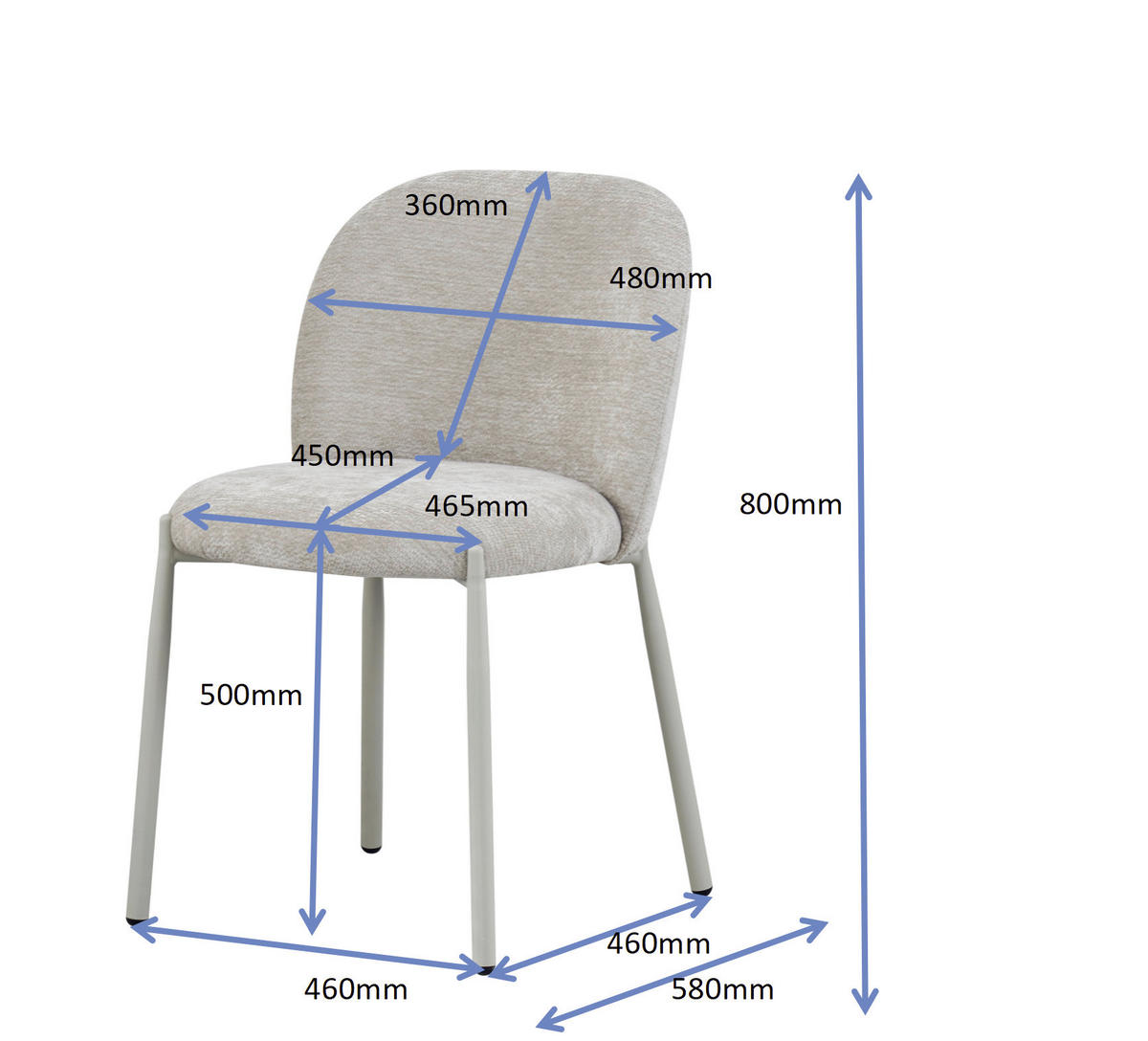 STUHL  Stoffauswahl Struktur  - Beige, Design, Textil/Metall (46/80/60cm) - Stylife