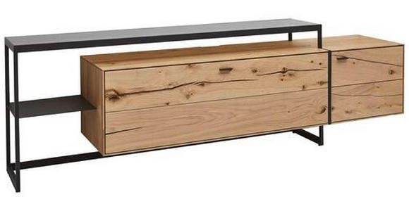 LOWBOARD Novara in 246/78/50 cm - Eichefarben/Schwarz, Natur, Glas/Holz (246/78/50cm) - Valnatura