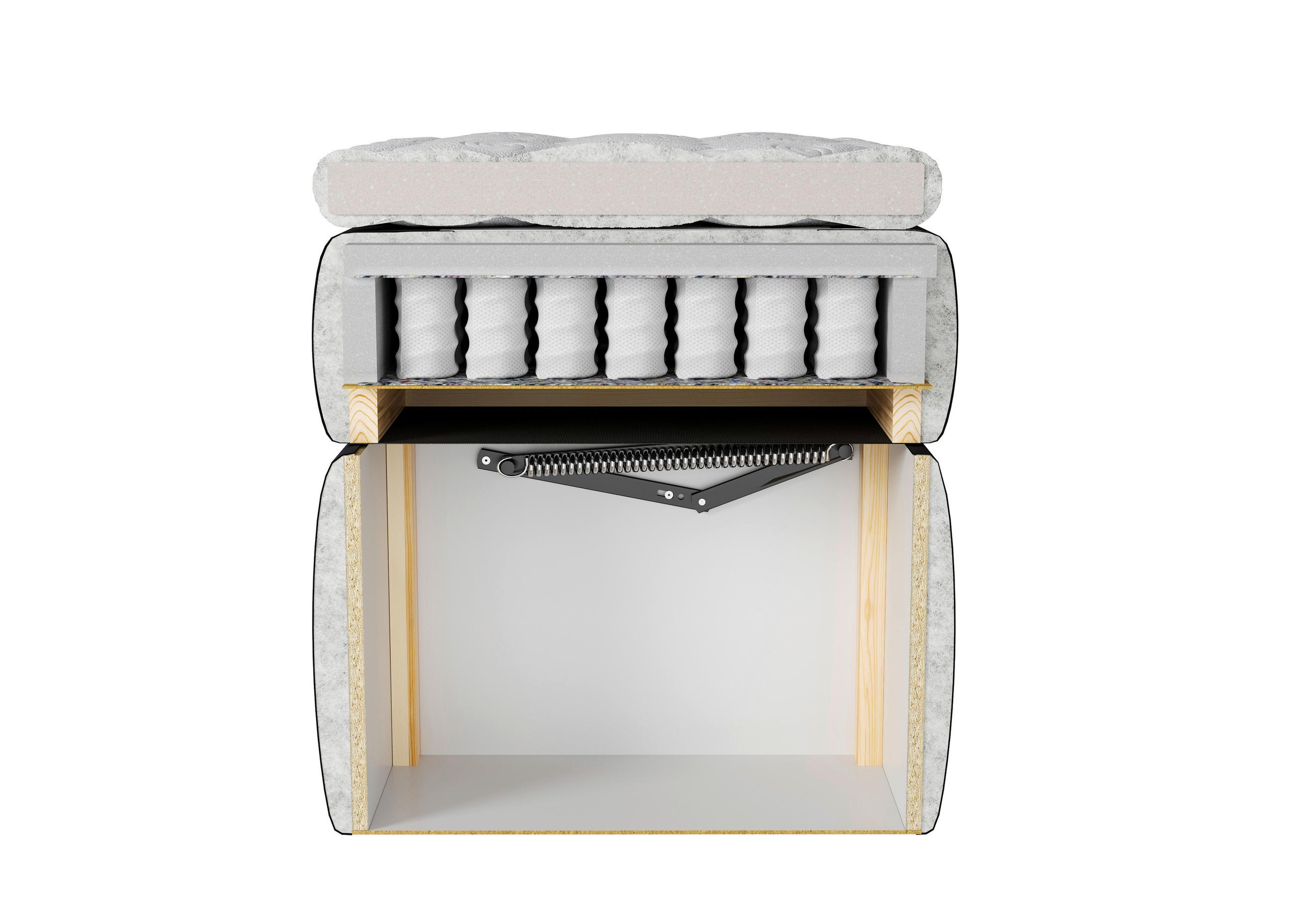 Thumbnail - Chameo Boxbett, Hellgrau, Textil, Kiefer, massiv, H3, Höhe ca. 20 cm, 160x200 cm, Bettkasten, Matratze, gepolstertes Kop...