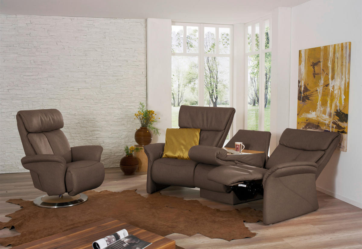 TRAPEZSOFA in Echtleder Dunkelbraun  - Dunkelbraun/Naturfarben, KONVENTIONELL, Leder/Holz (208/103/105cm) - Himolla Komfortklass