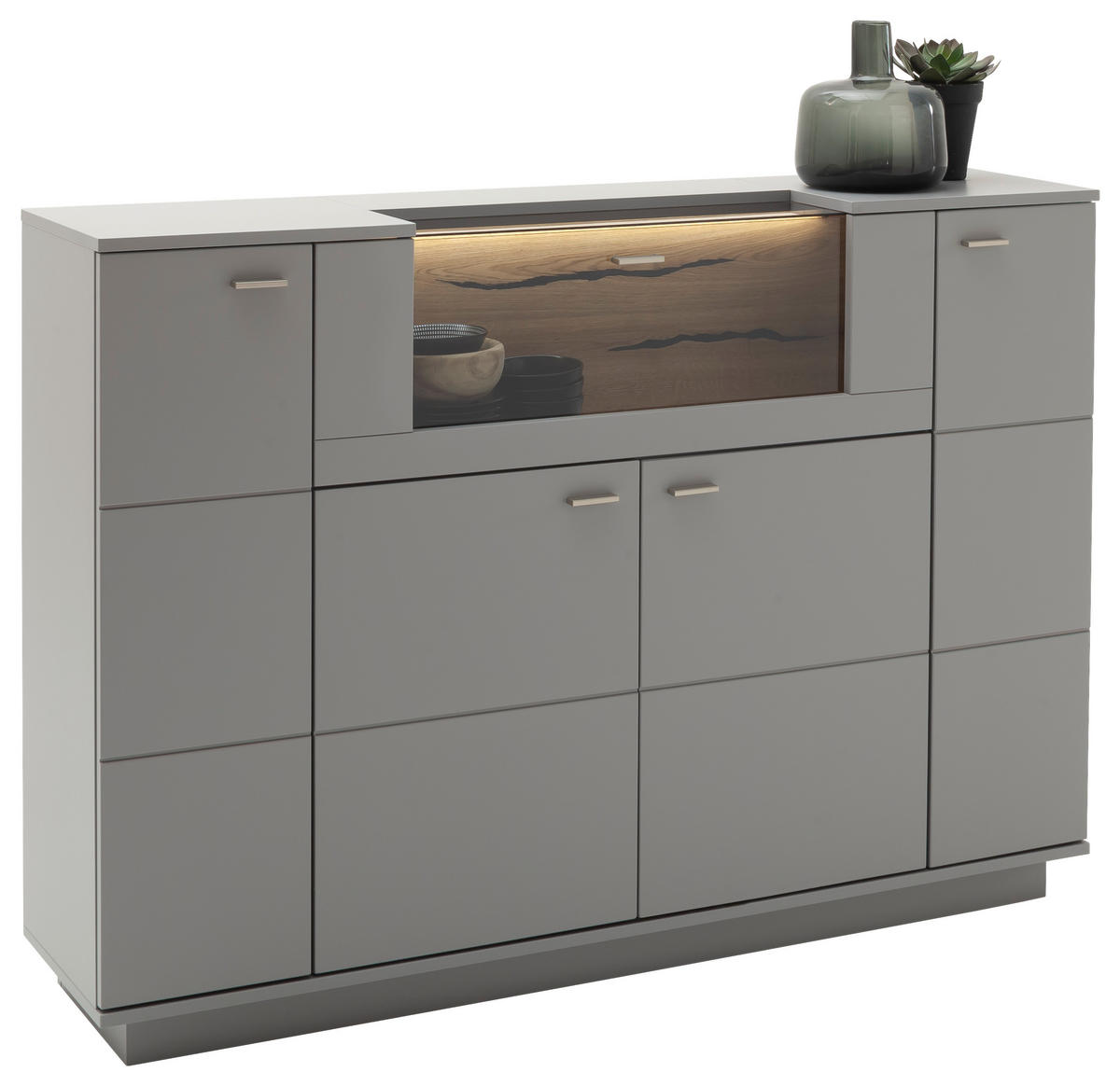 HIGHBOARD  in 160/113/38 cm  - Eichefarben/Grau, Design, Glas/Holzwerkstoff (160/113/38cm) - MID.YOU