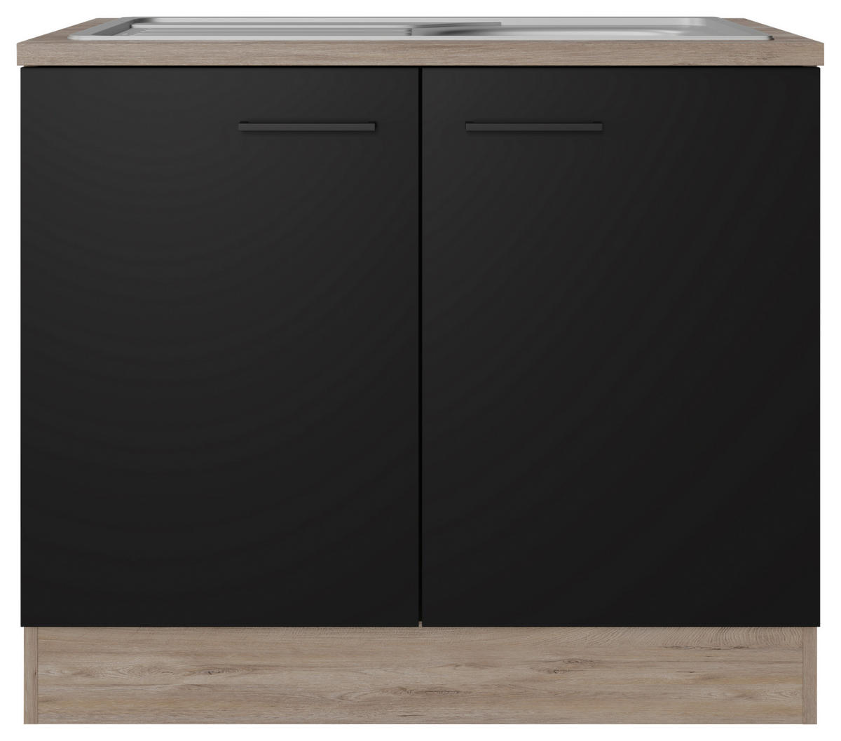 SPÜLENUNTERSCHRANK 100/85/57 cm  in Schwarz, Eichefarben  - Eichefarben/Schwarz, KONVENTIONELL, Holzwerkstoff/Metall (100/85/57cm) - FlexWell