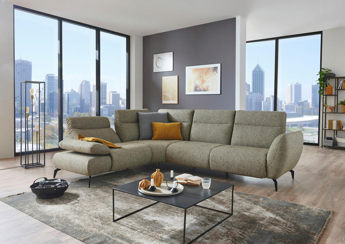 ECKSOFA in Webstoff Graubraun  - Graubraun/Schwarz, Design, Textil/Metall (223/290cm) - Moderano