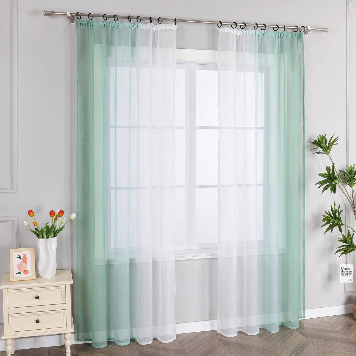 FERTIGVORHANG  transparent  140/145 cm   - Türkis/Weiß Hochglanz, Basics, Textil (140/145cm) - Joyswahl