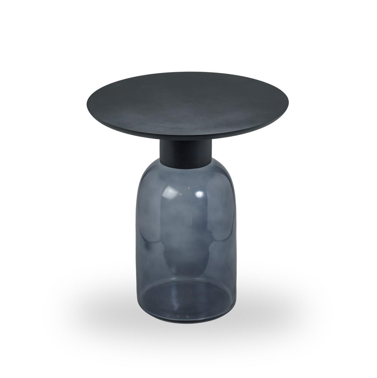 BEISTELLTISCH 50/50/55 cm Mangoholz Hartholz Grau, Schwarz rund  - Schwarz/Grau, Basics, Glas/Holz (50/50/55cm) - MID.YOU