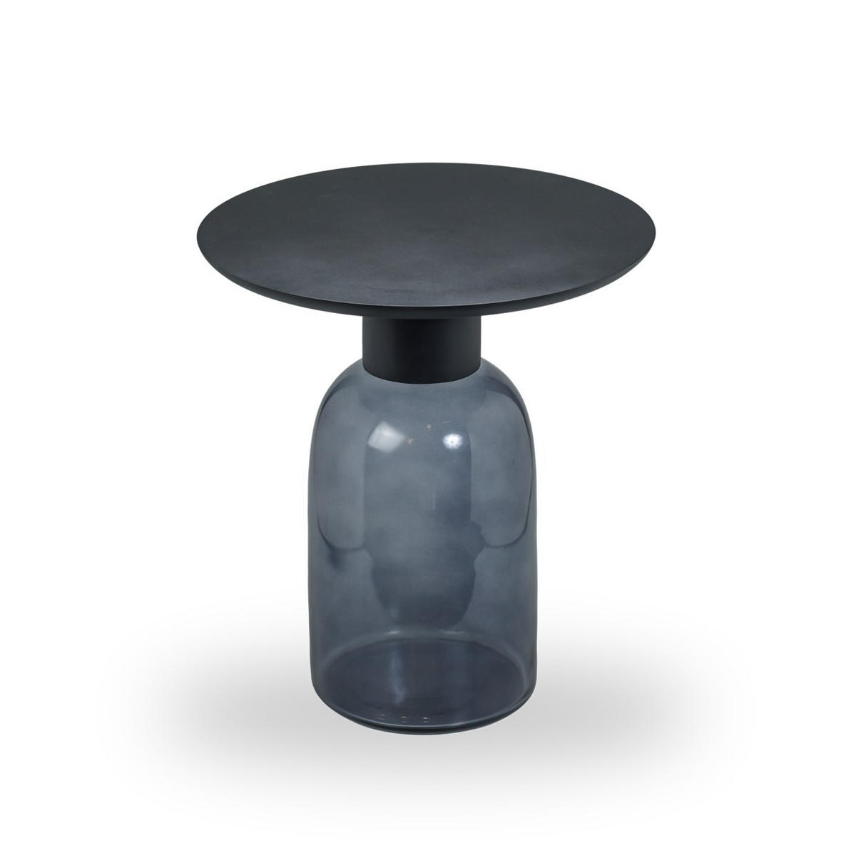 BEISTELLTISCH 50/50/55 cm Mangoholz Hartholz Grau, Schwarz rund  - Schwarz/Grau, Basics, Glas/Holz (50/50/55cm) - MID.YOU