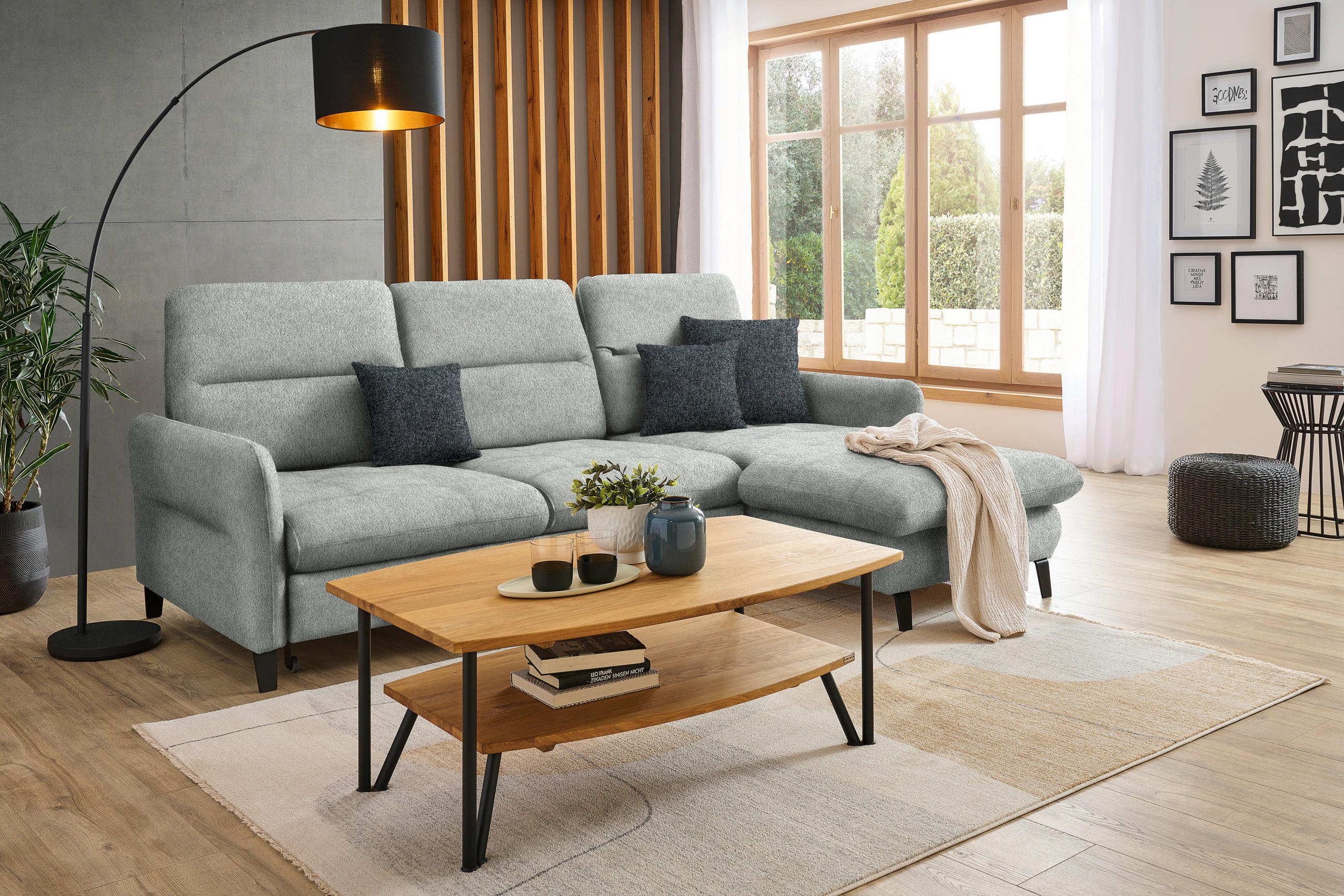 ECKSOFA Silberfarben Chenille  - Silberfarben/Schwarz, KONVENTIONELL, Textil/Metall (254/190cm) - Livetastic