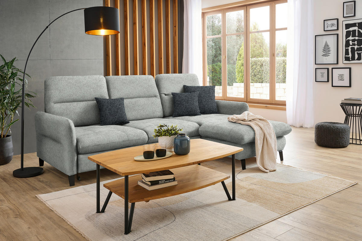 ECKSOFA Silberfarben Chenille  - Silberfarben/Schwarz, KONVENTIONELL, Textil/Metall (254/190cm) - Livetastic