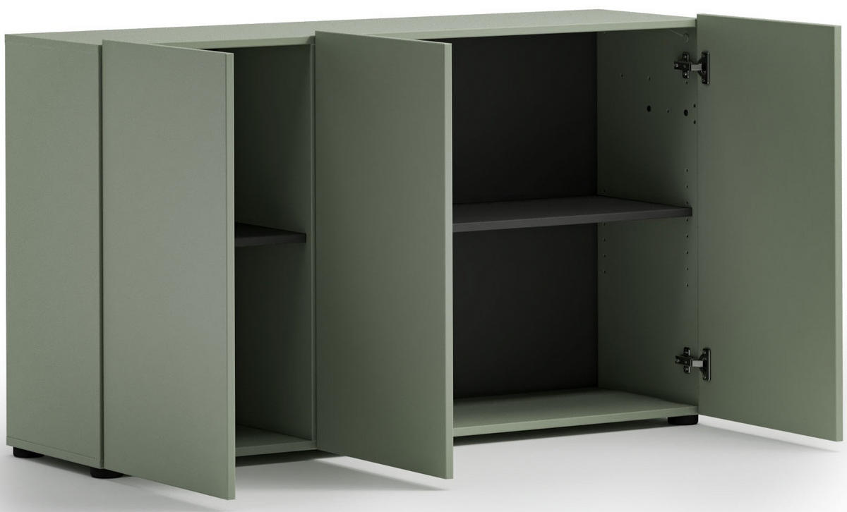 ŠIROKÁ KOMODA, zelená, 135/79/38 cm - čierna/zelená, Design, kompozitné drevo/plast (135/79/38cm) - home24