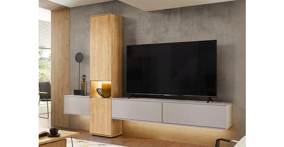 WOHNWAND  in Grau, Eichefarben  285/215/40 cm  - Eichefarben/Schwarz, KONVENTIONELL, Glas/Holzwerkstoff (285/215/40cm) - Venda