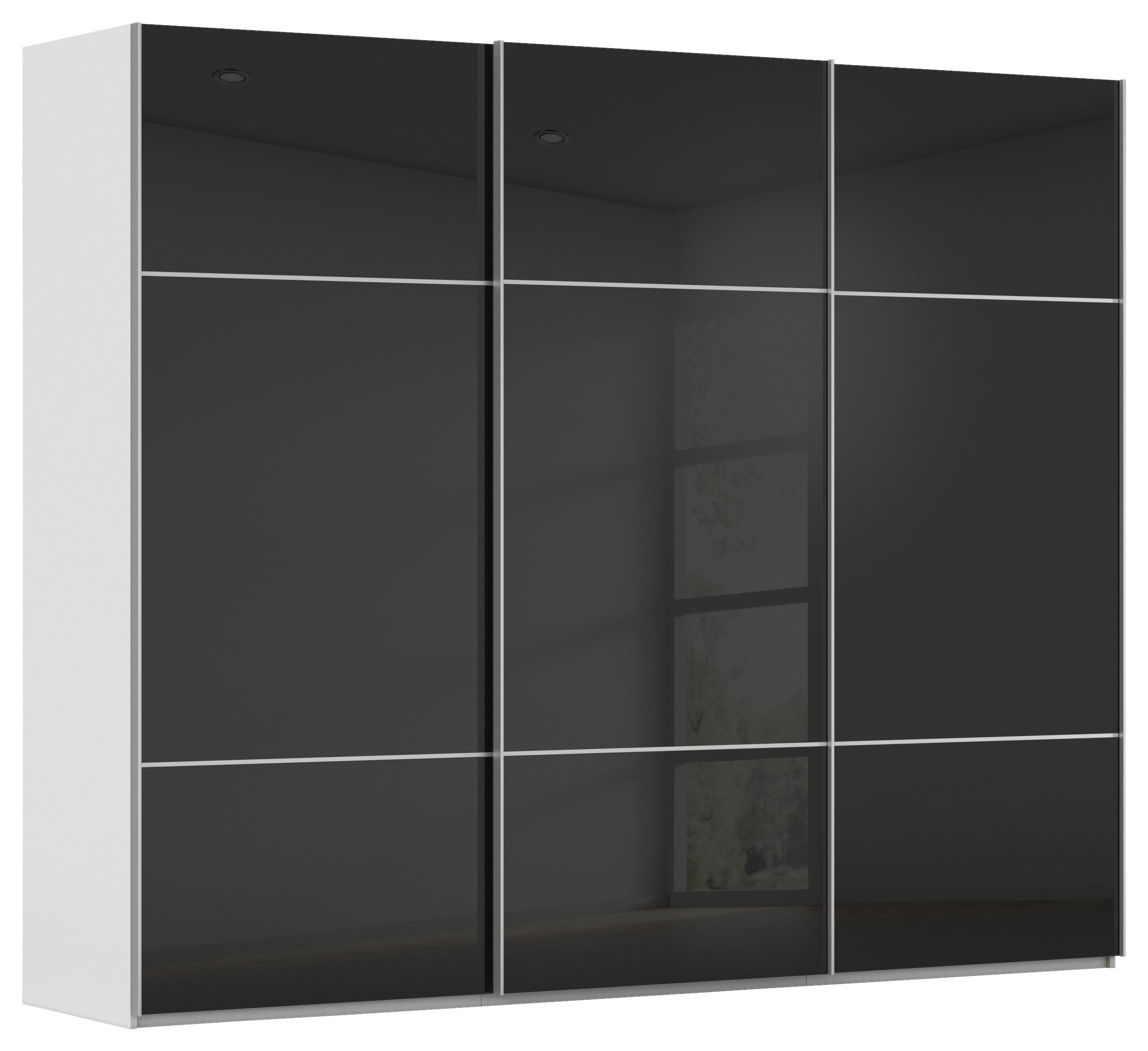 SCHWEBETÜRENSCHRANK in Grau, Schwarz  - Alufarben/Schwarz, Konventionell, Glas/Holzwerkstoff (271/223/68cm) - Novel