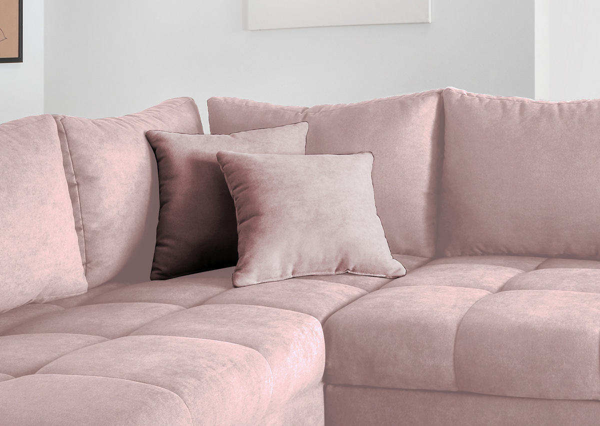 ECKSCHLAFSOFA in Rosa Textil   - Silberfarben/Rosa, Design, Holz/Textil (202/298cm) - MID.YOU