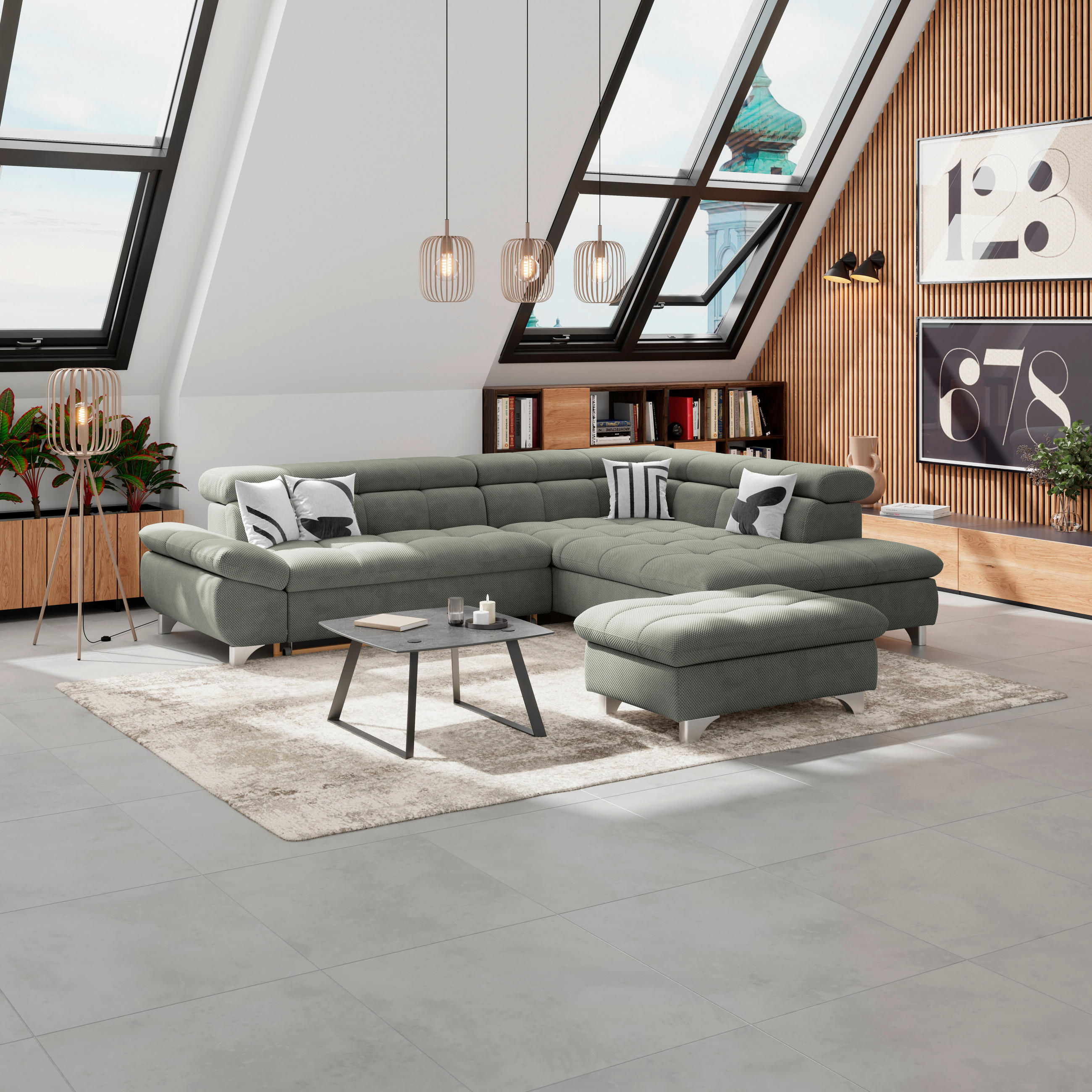 HOCKER Chenille Grün  - Chromfarben/Grün, KONVENTIONELL, Textil/Metall (108/46/108cm) - Livetastic