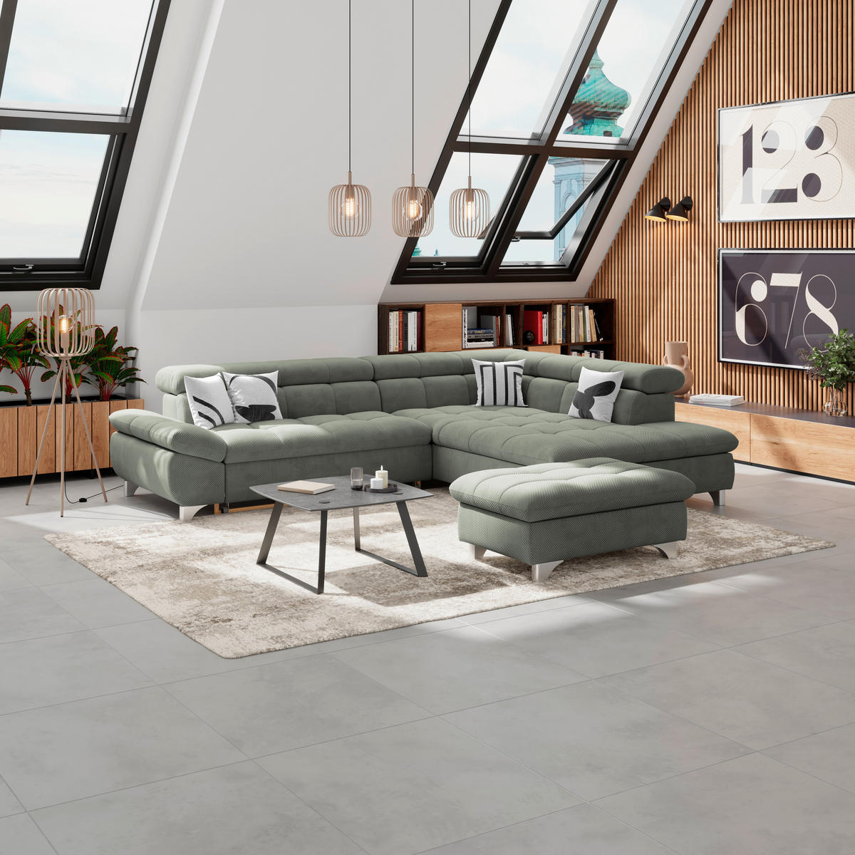 HOCKER Chenille Grün  - Chromfarben/Grün, KONVENTIONELL, Textil/Metall (108/46/108cm) - Livetastic
