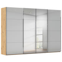 SCHWEBETÜRENSCHRANK 316/235/68 cm 4-türig Eiche Artisan, Seidengrau  - Chromfarben/Seidengrau, Design, Glas/Holzwerkstoff (316/235/68cm) - Novel