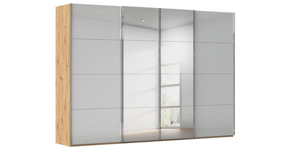 SCHWEBETÜRENSCHRANK  in Eiche Artisan, Seidengrau  - Chromfarben/Seidengrau, Design, Glas/Holzwerkstoff (316/235/68cm) - Novel