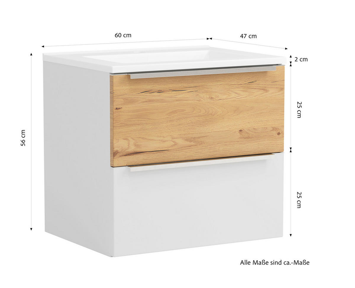 WASCHTISCHKOMBI  - Wildeiche/Edelstahlfarben, Trend, Holzwerkstoff/Stein (60/54/47cm) - Held
