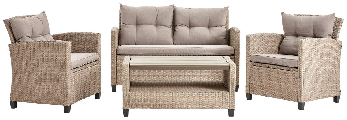 LOUNGEGARNITUR Stahl  - Beige/Grau, MODERN, Kunststoff/Textil (124/76/67cm) - Ambia Garden
