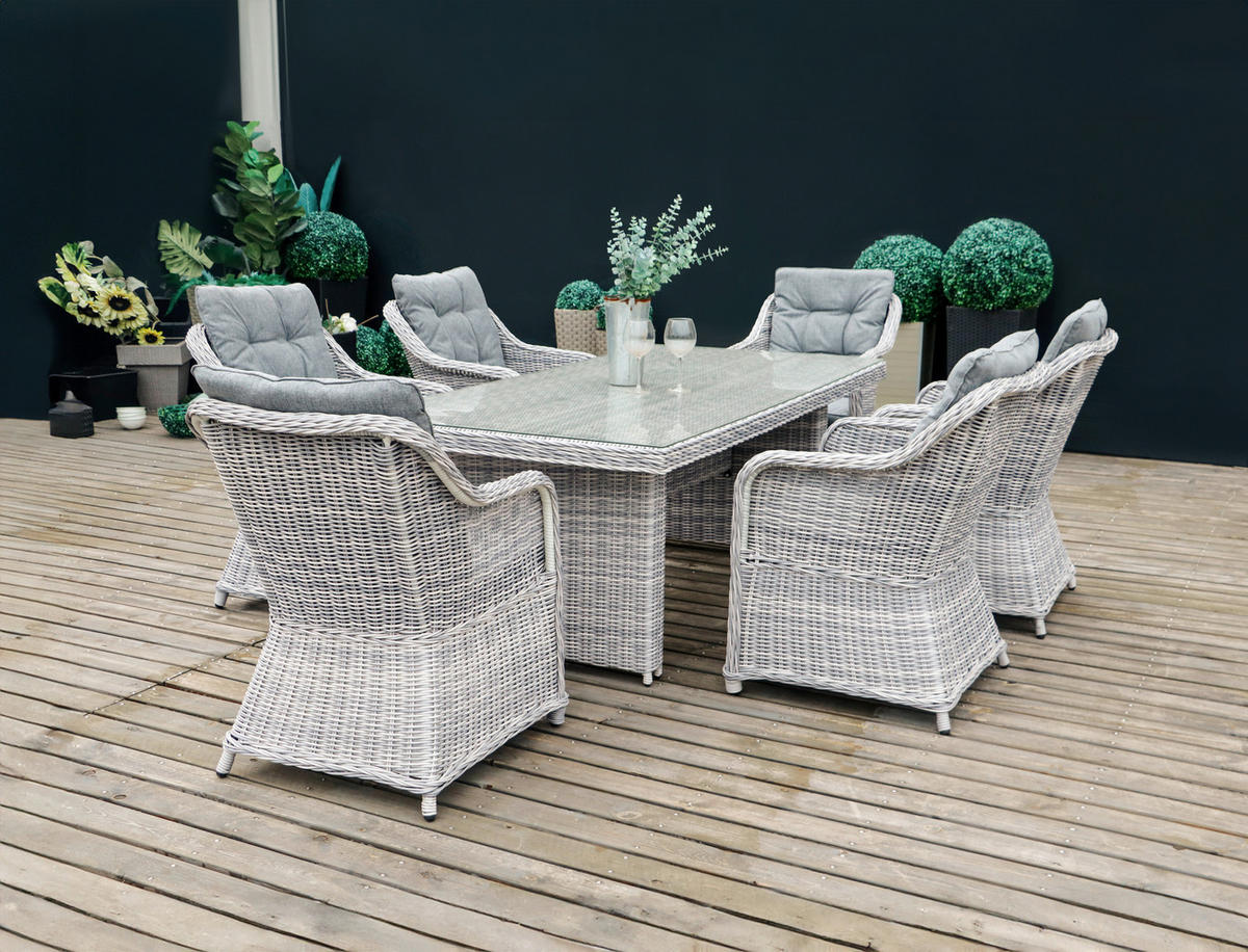 ZAHRADNÍ JÍDELNÍ SET, kov, plast, sklo, textil - světle šedá, Romantický / Rustikální, kov/textil - Ambia Garden