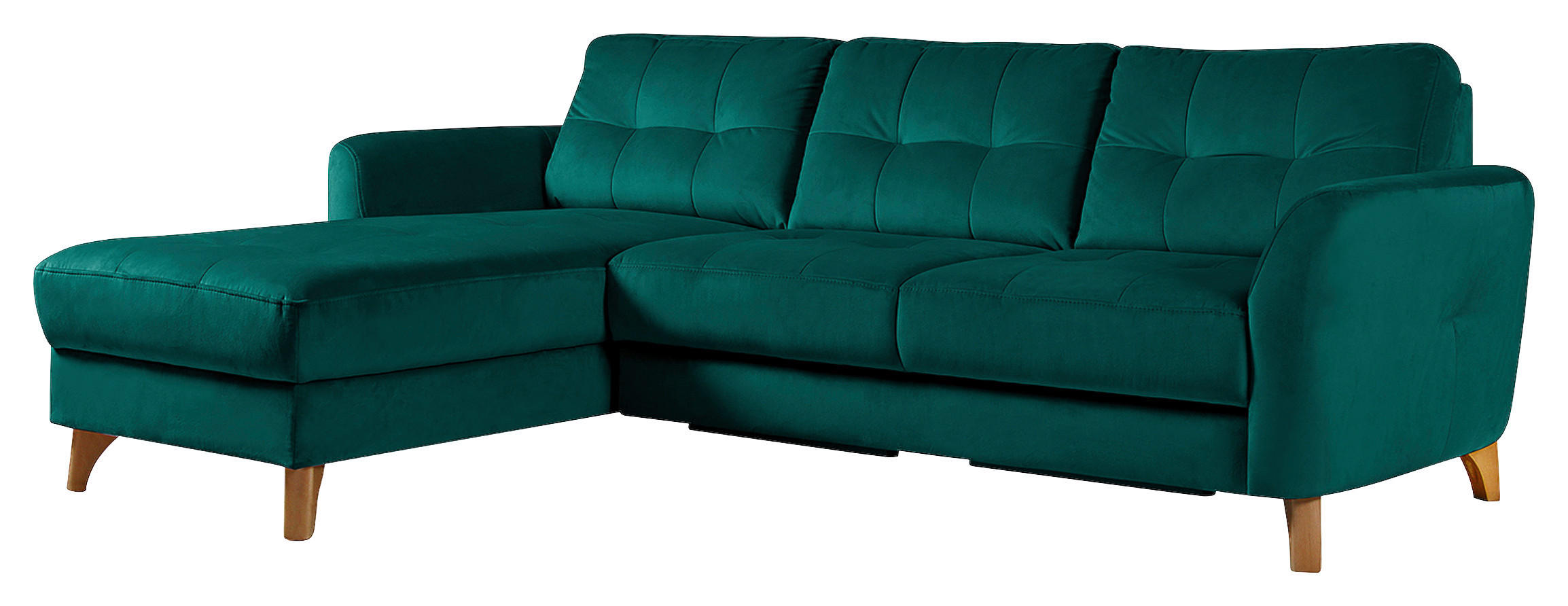 ECKSOFA Petrol Samt  - Buchefarben/Petrol, Design, Holz/Textil (168/238cm) - Livetastic