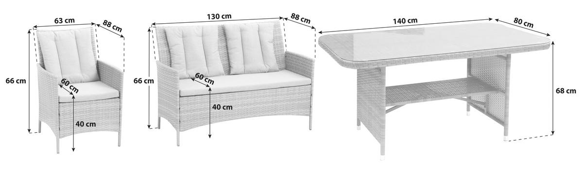 LOUNGEGARNITUR 11-teilig   140/68/80 cm Stahl  - Beige/Grau, MODERN, Kunststoff/Textil (140/68/80cm) - Gardenson
