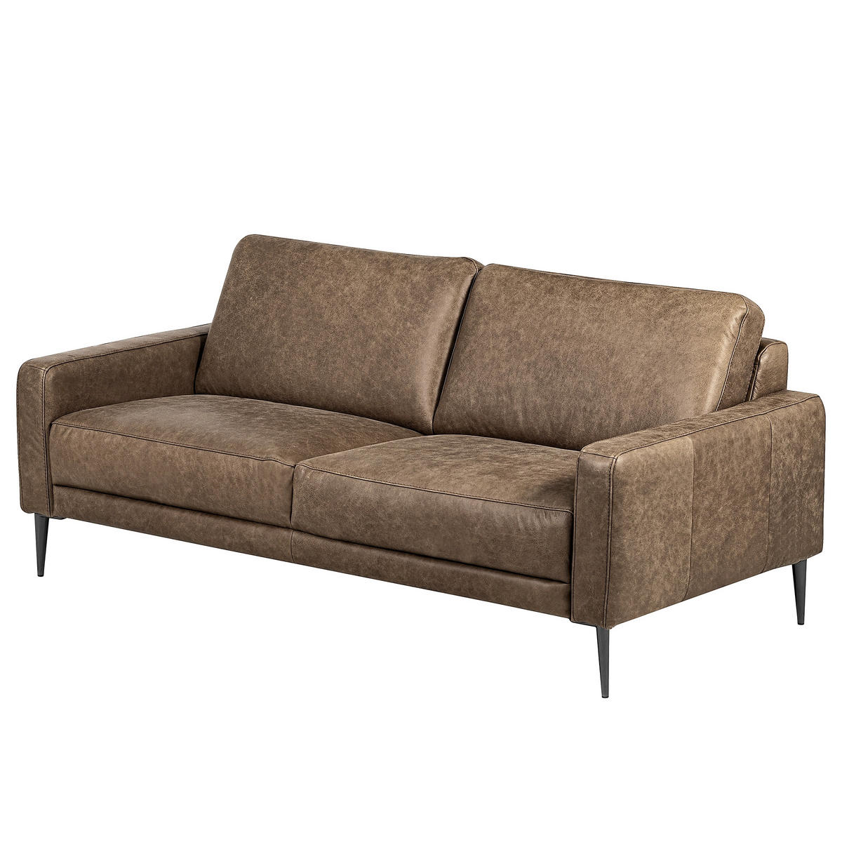 2-SITZER-SOFA SPRING in Lederlook Echtleder Graubraun  - Graubraun/Schwarzchrom, Design, Leder/Textil (157/85/92cm) - Livetastic