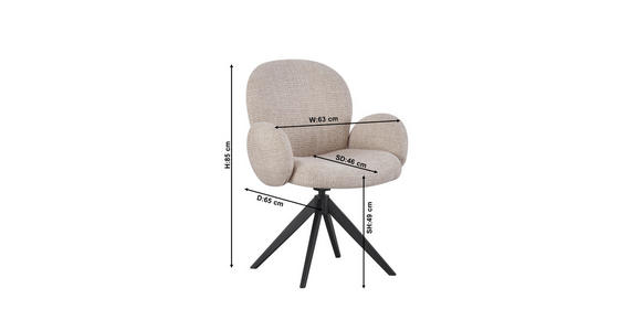 ARMLEHNSTUHL in Eisen Webstoff - Taupe/Schwarz, Design, Textil/Metall (63/87/65cm) - Novel