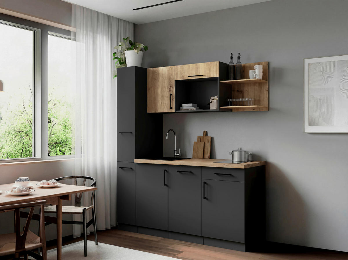 MODULKÖK 175 cm   i grå, ek Artisan  - grå/ek Artisan, Trend, metall/trämaterial (175cm) - Respekta