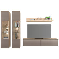 WOHNWAND 4-teilig  in Grau, Eichefarben  284/204/41 cm  - Eichefarben/Schwarz, KONVENTIONELL, Glas/Holzwerkstoff (284/204/41cm) - Carryhome