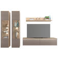 WOHNWAND 4-teilig  in Grau, Eichefarben  284/204/41 cm  - Eichefarben/Schwarz, KONVENTIONELL, Glas/Holzwerkstoff (284/204/41cm) - Carryhome