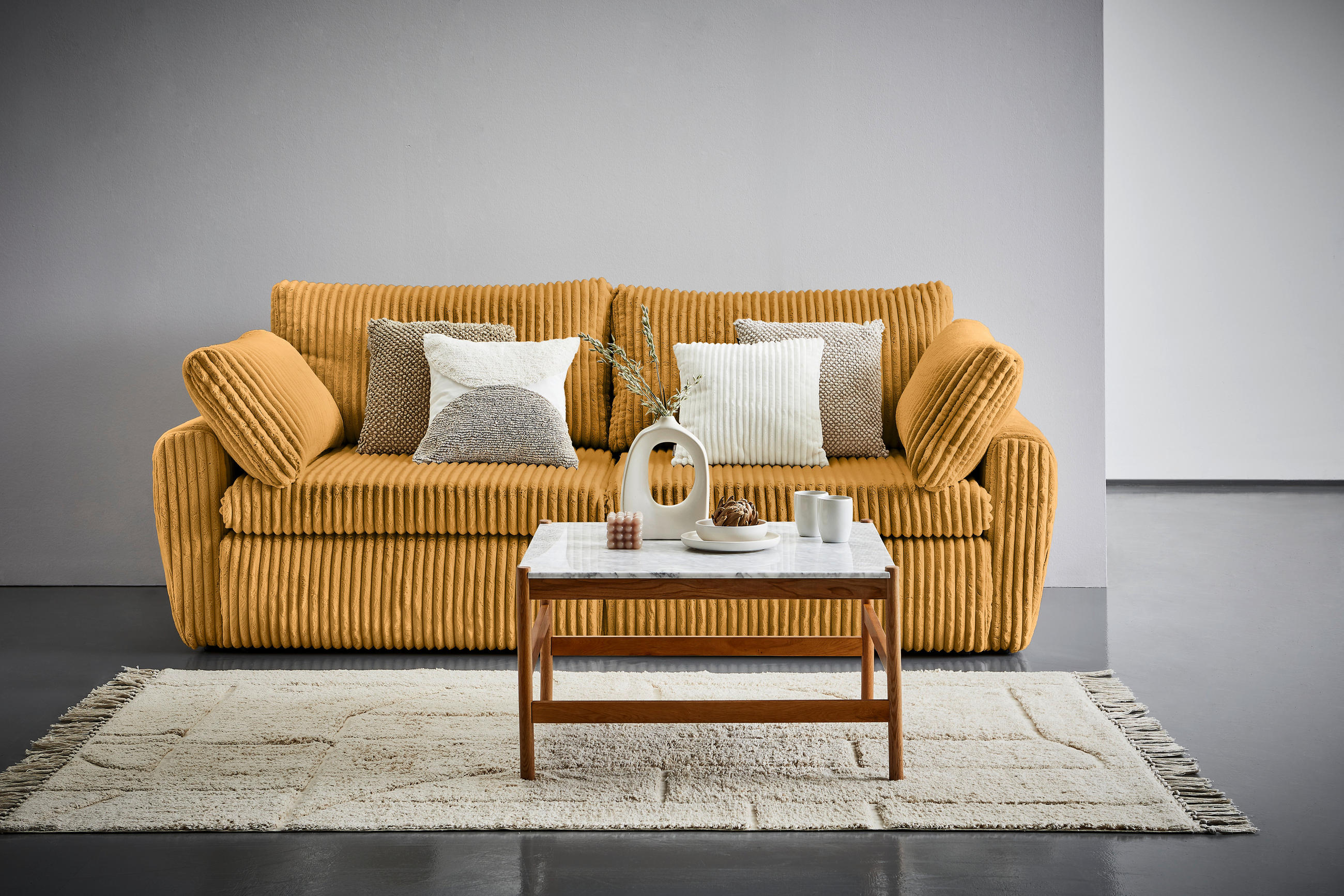 SCHLAFSOFA Cord, Plüsch Orange  - Schwarz/Orange, MODERN, Kunststoff/Textil (240/90/120cm) - Carryhome