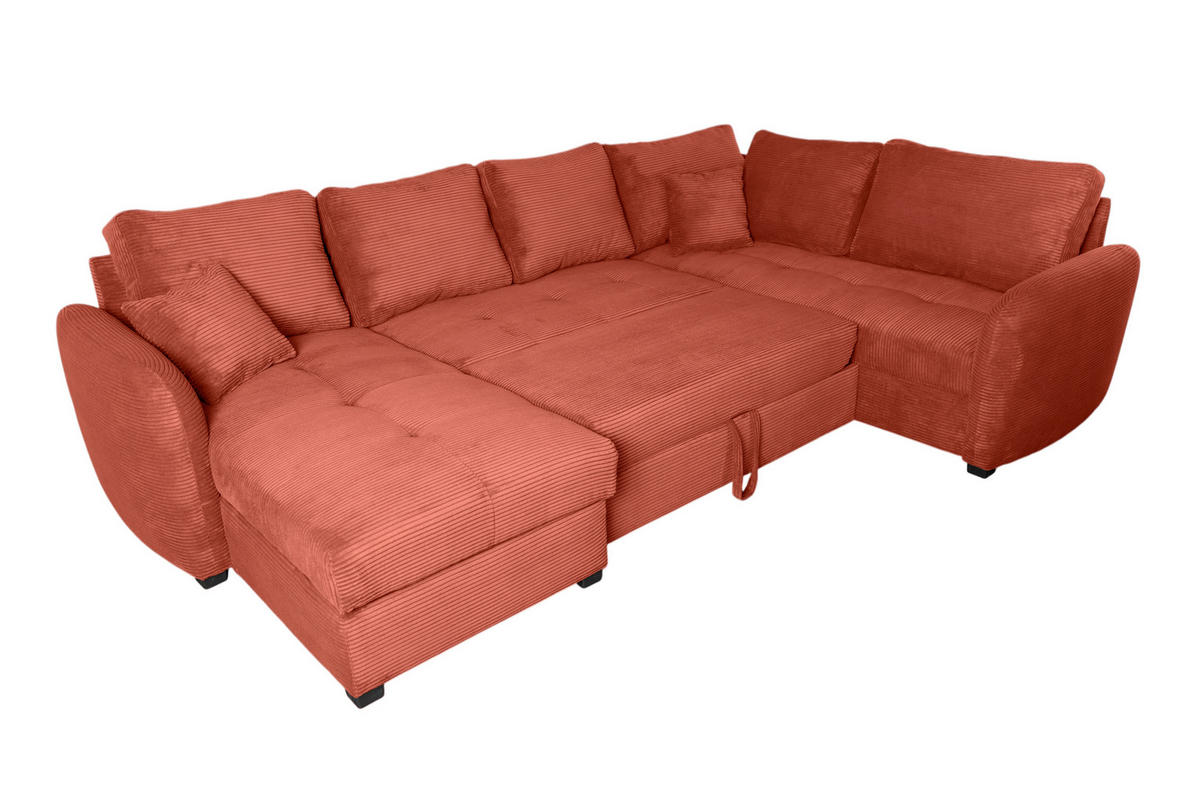 WOHNLANDSCHAFT SORINA Orange Cord  - Schwarz/Orange, Design, Kunststoff/Textil (157/305/202cm) - MID.YOU