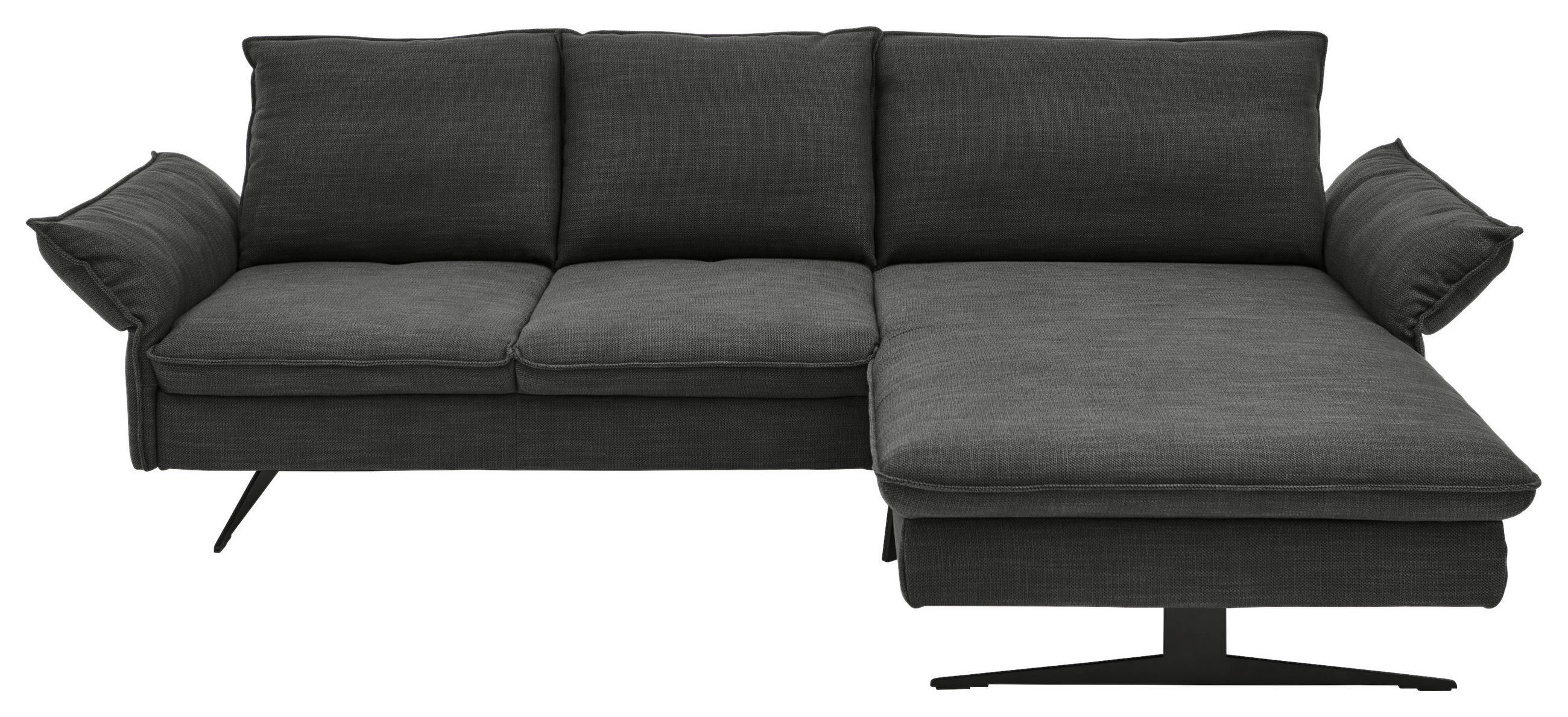ECKSOFA Schwarz Flachgewebe  - Schwarz, Design, Textil/Metall (290/188cm) - Pure Home Comfort